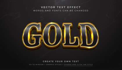 Vector Editable 3D Black Gold text effect. Shiny metallic deluxe typography graphic style on black background