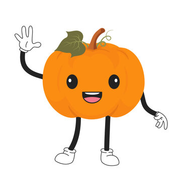 Smiling pumpkin kawaii cartoon character