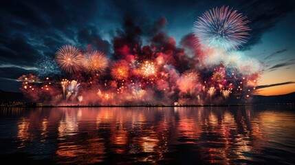 An image of a demonstration of various fireworks exploding in the air.