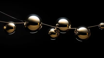 Fotobehang Image of metal balls suspended on a black background. © kept