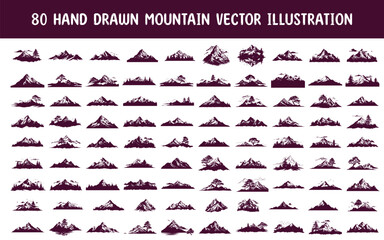 collection hand drawn mountain vector illustration. hand drawn vector illustration - obrazy, fototapety, plakaty