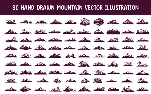 collection hand drawn mountain vector illustration. hand drawn vector illustration
