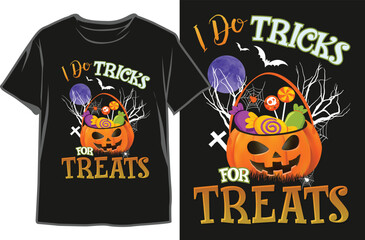 I Do Tricks For Treats-Halloween Time Black T-shirt Design