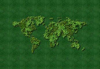 Green World Map-  tree or forest shape of world map isolated on white background. World Map Green-...