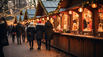Magical Christmas Market" - A bustling Christmas market with quaint stalls, offering festive treats, gifts, and twinkling lights