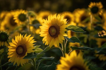 Golden field of sunflowers under the sun., generative IA