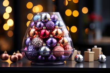 Colorful Christmas balls closeup, xmas decorations, new year tradition