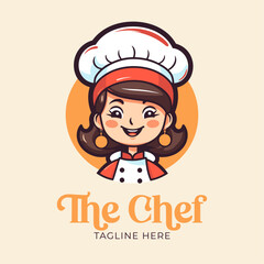 Cook up creativity using our kitchen logo with a pretty female chef illustration - ideal for designs, icons, posters, flyers, and ads