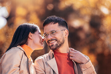Fototapeta premium Girlfriend telling her boyfriend a surprising news