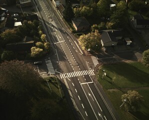 Aerial shot of empty streets in the middle of buildings