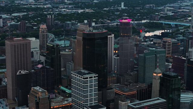 Aerial view of the beautiful modern buildings of Minneapolis, USA