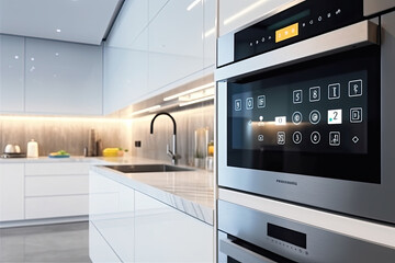 Smart kitchen in the modern home. Remote home control system. Generative AI