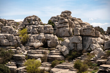 Limestone rock formations in El Torcal de Antequera nature reserve, in Spain