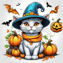 Cute Halloween Cat T-Shirt Design