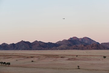 Scenic view of Naukluft National Park in Namibia at sunset