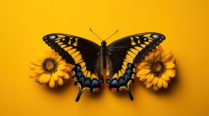 Vibrant Butterfly on Yellow Background