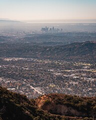 Scenic view of Los Angeles in the backdrop of Angeles forest