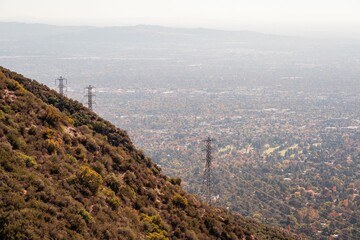 Scenic view of Los Angeles in the backdrop of Angeles forest
