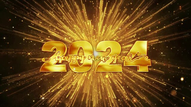 2024 New year Celebration 4K. New year 2023 Greeting With Fireworks Happy New year 2024. Happy new year design, Welcome celebrate greeting card. decorative Holiday Wishes celebration.