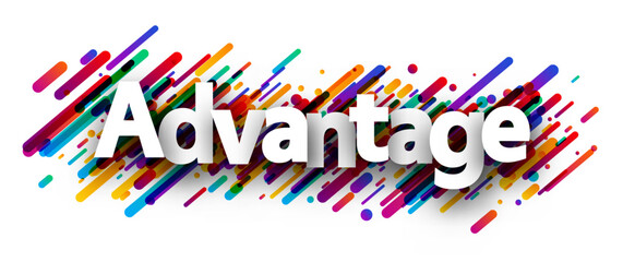 Advantage sign over colorful brush strokes background..
