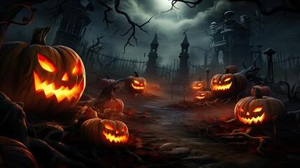 Halloween wallpaper with evil pumpkins