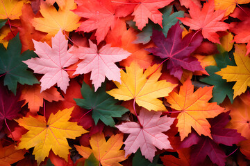 Naklejka na ściany i meble Autumn maple leaves background. Colorful autumn leaves background. Top view.