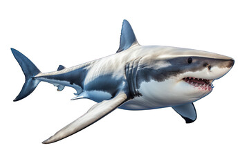Fototapeta premium Great White Shark isolated on white background. Generative AI