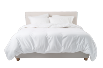 large comfortable bed isolated on white background. Generative AI