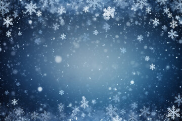 Fototapeta premium Many white snowflakes falling down on a dark blue background