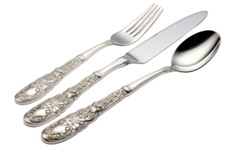 silver flatware isolated on white background. Generative AI