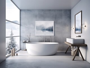 Fototapeta na wymiar Bathroom minimalistic modern interior, generative ai
