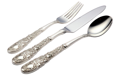 silver flatware isolated on white background. Generative AI