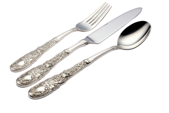 silver flatware isolated on white background. Generative AI