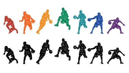 Fototapeta na wymiar Basketball vector colorful illustration. Silhouettes of basketball players. 