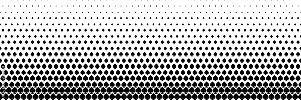 Poster horizontal black halftone of spades icon of playing card design for pattern and background.