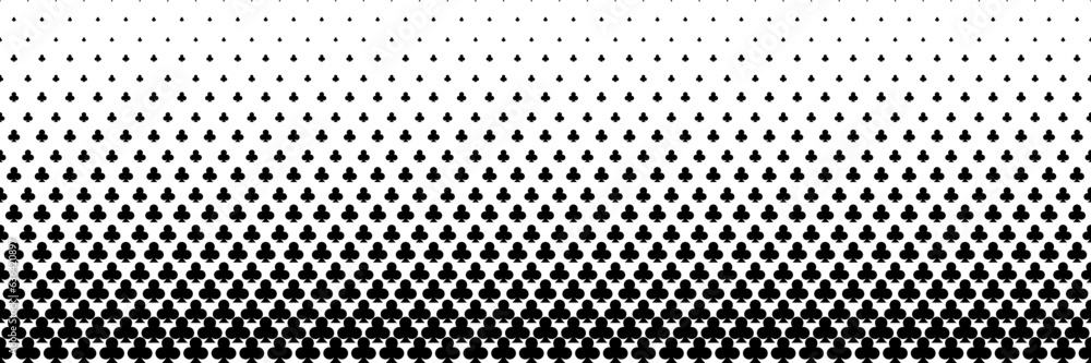 Poster horizontal black halftone of clubs icon of playing card design for pattern and background.