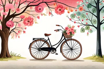 Fototapeta na wymiar bicycle with flowers on white background