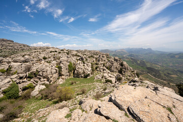 Limestone rock formations in El Torcal de Antequera nature reserve, in Spain