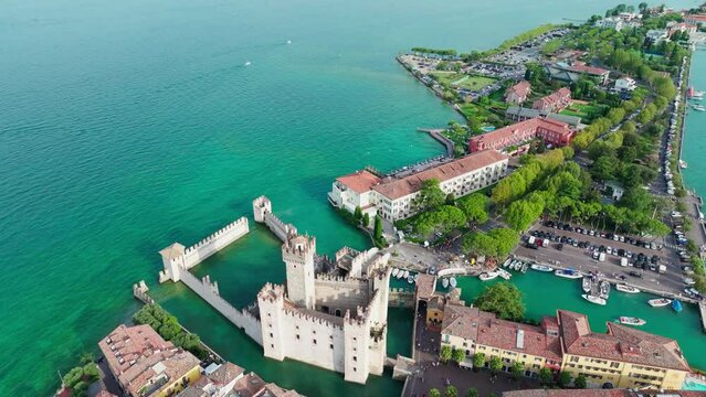 Aerial View of Scaliger Castle, City and Peninsula of Sirmione