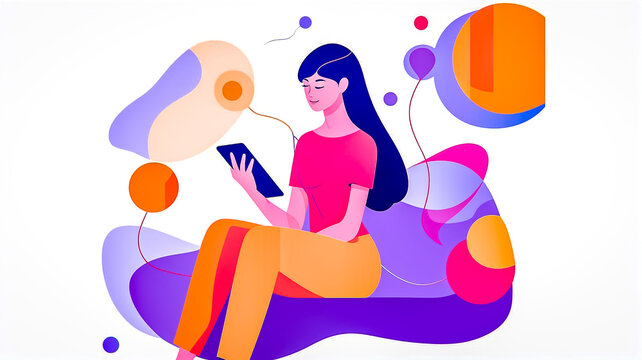 Illustration d'une femme utilisant son smartphone - G&eacute;n&eacute;rative IA