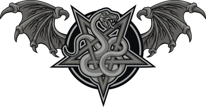 
occultic sign with pentogram and snake, grunge vintage design t shirts
