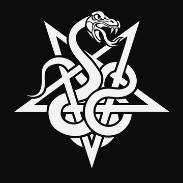 
occultic sign with pentogram and snake, grunge vintage design t shirts
