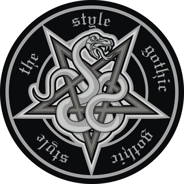
occultic sign with pentogram and snake, grunge vintage design t shirts
