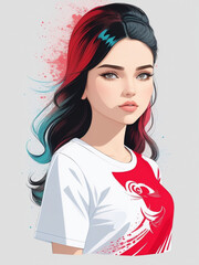Cute Girl 3d avatar model style with t-shirt print full body hd image portrait photo vector art