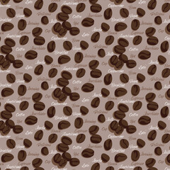 Seamless pattern with coffee beans. Caffeine sign. Silhouette coffee beans. Vector background design.