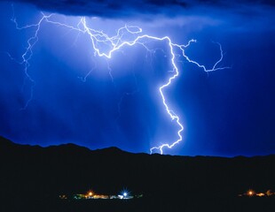 Summer storm close to Presidio, Texas at night