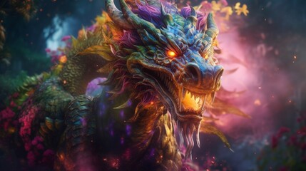 Naklejka na ściany i meble dragon Shaman floating by magic Ultra.Generative AI