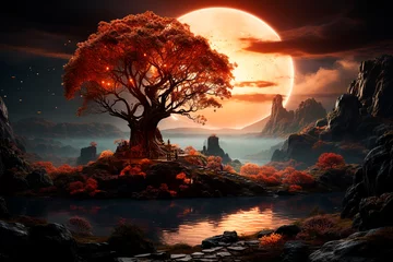 Fotobehang beautiful autumn landscape with a tree © ARAMYAN