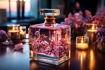 Obraz na płótnie Canvas glass bottle of perfume on table