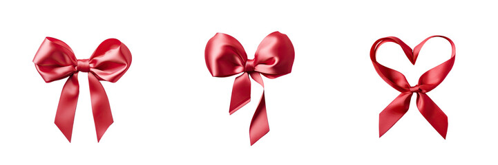 Red heart ribbon on transparent background in studio